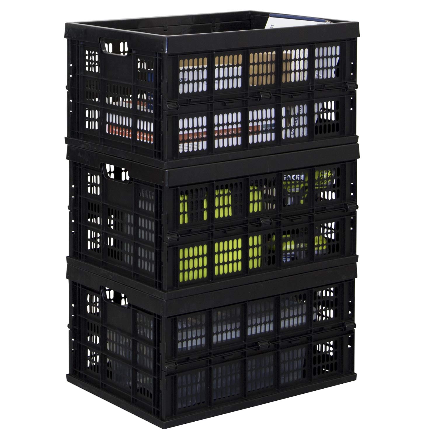 Collapsible Milk Crates 49L - Stackable Plastic Storage Bins Set of 3 - Foldable Organizer for Home, Garage & Warehouse - Perfect for Groceries, Toys & Office Supplies