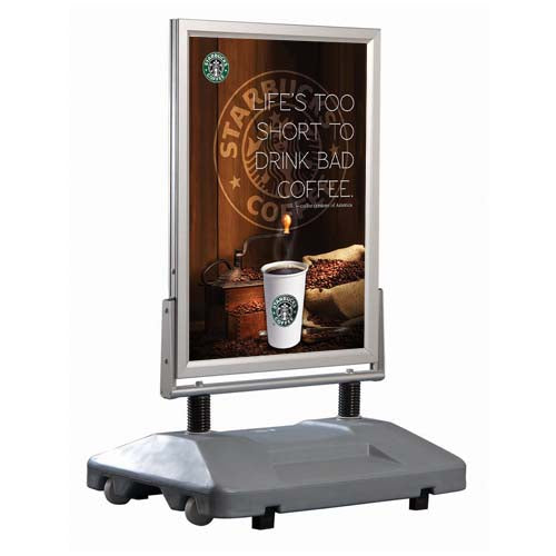 **All-Weather Rolling Pavement Sign Stand with Fillable Water Base - Holds 30” x 40” Posters - Perfect for Outdoor Advertising, Events, and Retail Displays**