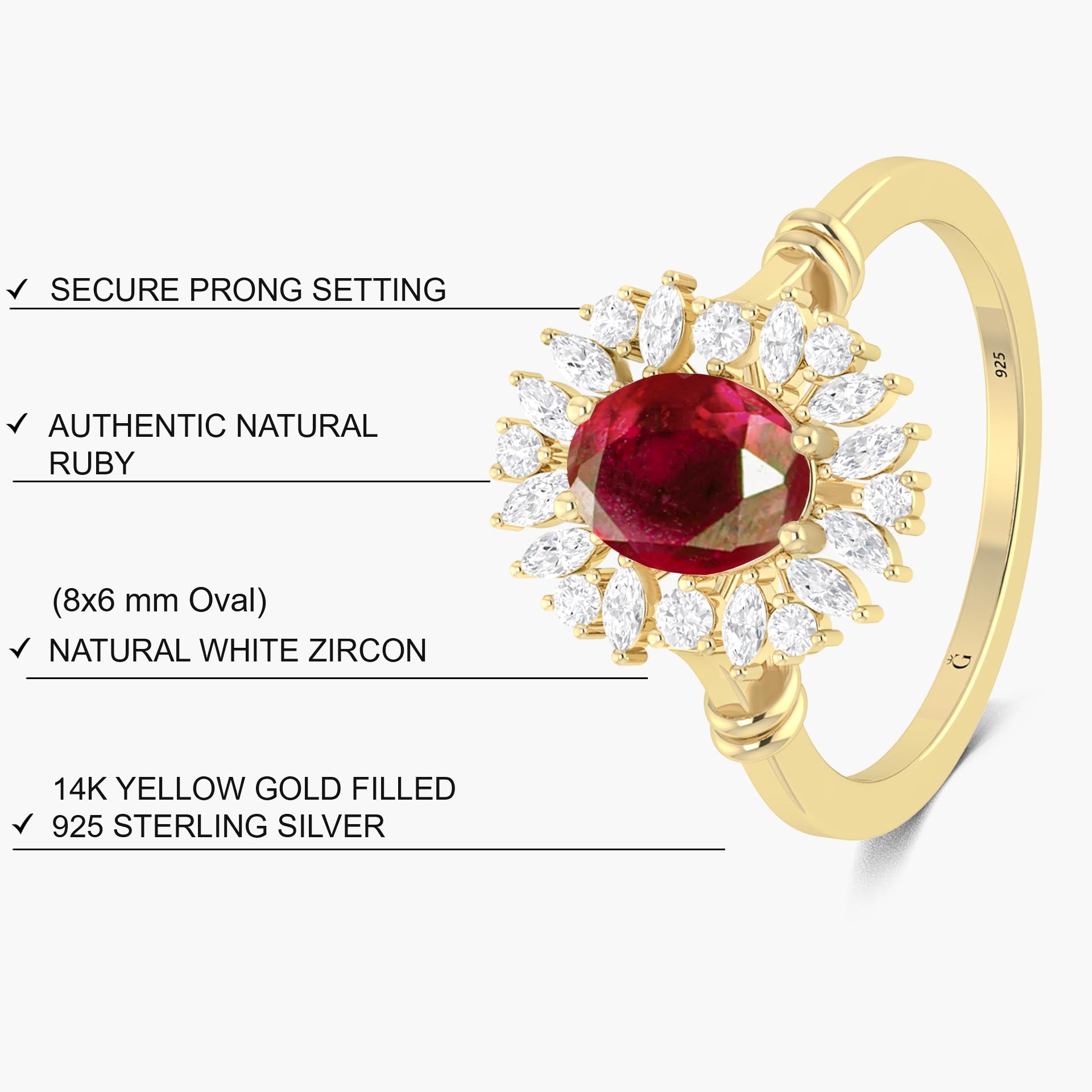 Natural Oval Ruby Engagement Ring for Women - 14K Gold Rose Red Gemstone Wedding Band - Perfect for Proposals, Anniversaries & Romantic Occasions