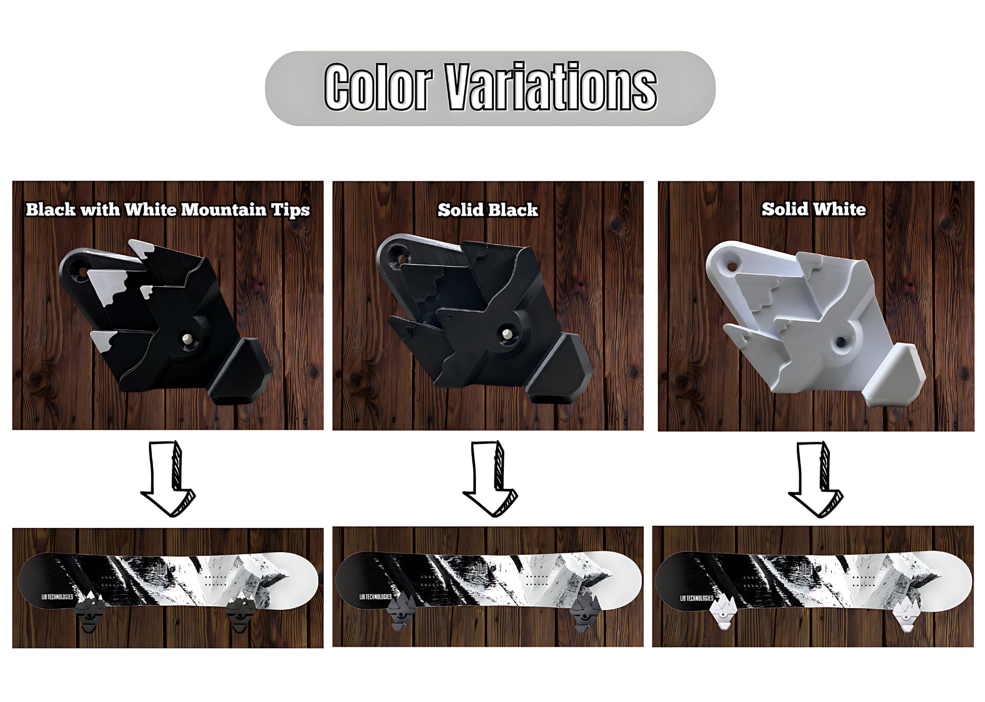 Universal Snowboard Wall Mount with Hooks - Space Saving Snowboard Rack & Wall Art in White - Perfect for Home, Garage, or Ski Resort Storage