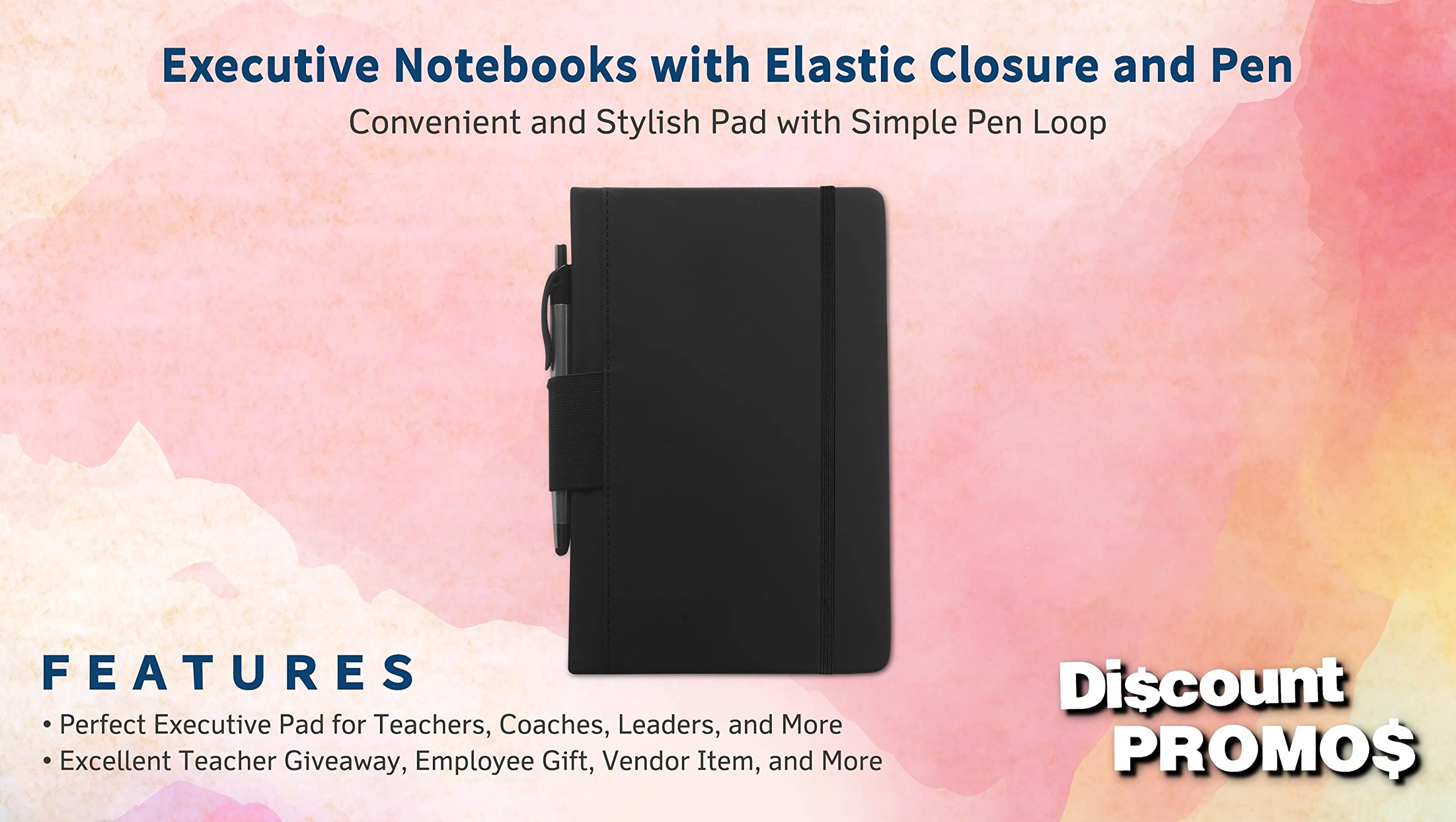 Premium 10-Pack Executive Notebooks with Pen - 6 x 8.5 Inches, Eco-Friendly Recycled Paper, Pen Loop & Closure Strap - Black - Perfect for Office, Business Meetings & Gift Giving