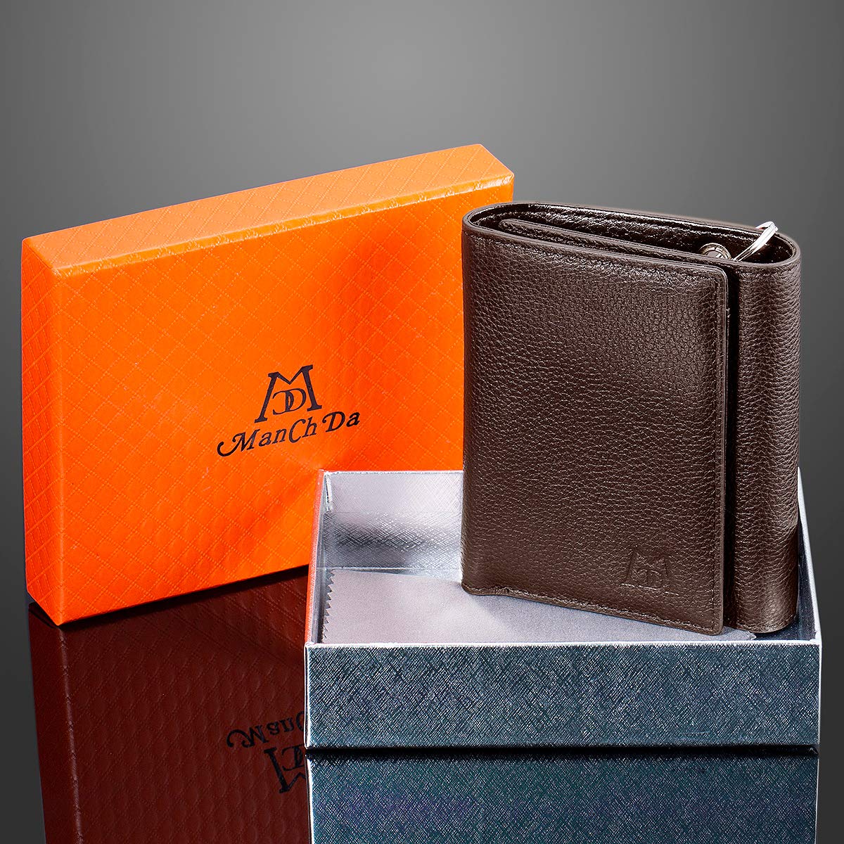 ManChDa Men's RFID Blocking Leather Wallet with Removable Chain - Slim Multi-Function Trifold Wallet for Dad, Gifts for Father's Day, Birthday, Anniversary - Perfect for Travel, Work & Everyday Use