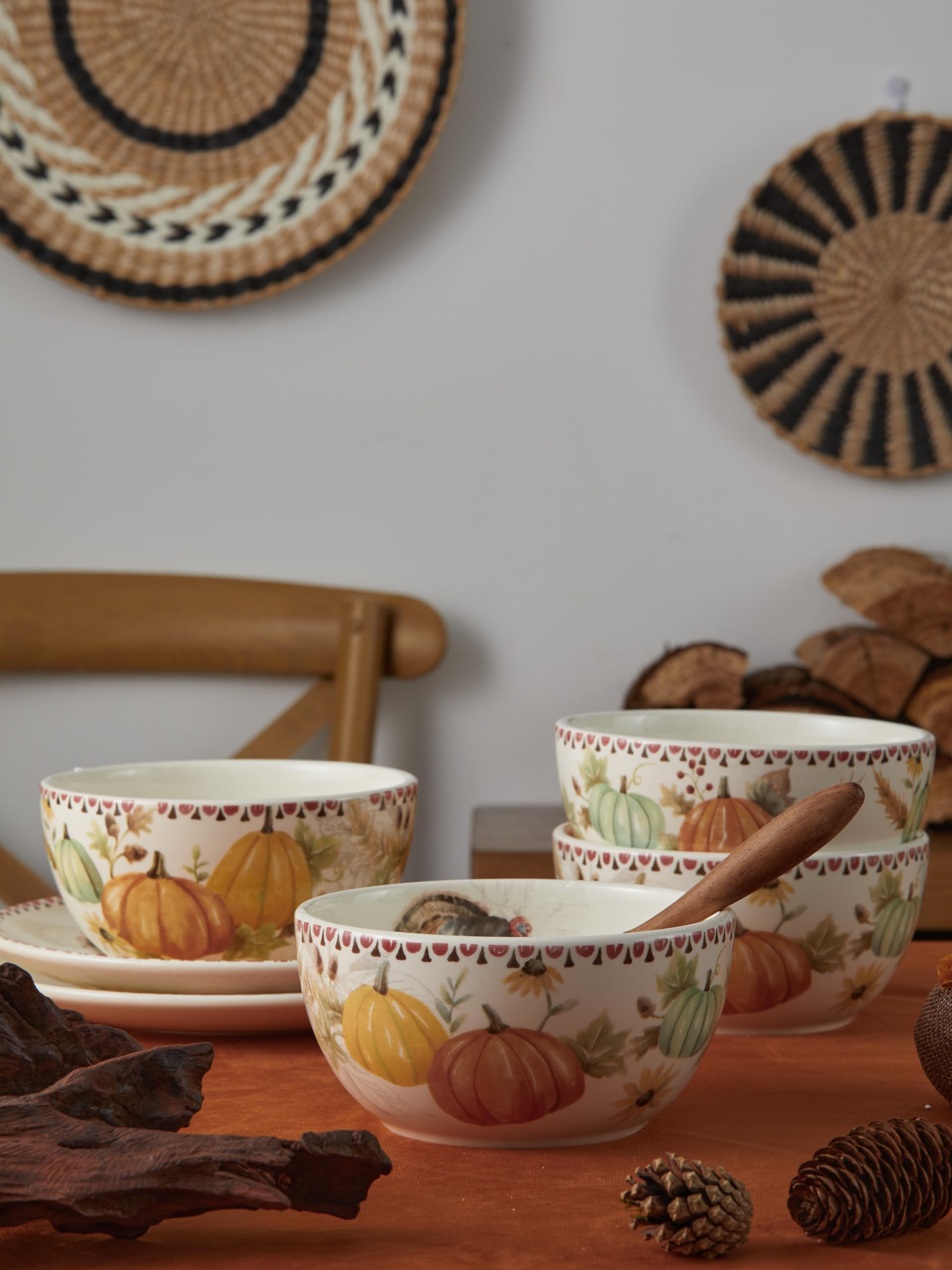 Bico Blessing Season 26oz Ceramic Bowls Set of 4 - Large Microwave & Dishwasher Safe Pasta, Salad, Soup & Cereal Bowls - Perfect for Family Dinners, Breakfast, Meal Prep & Entertaining
