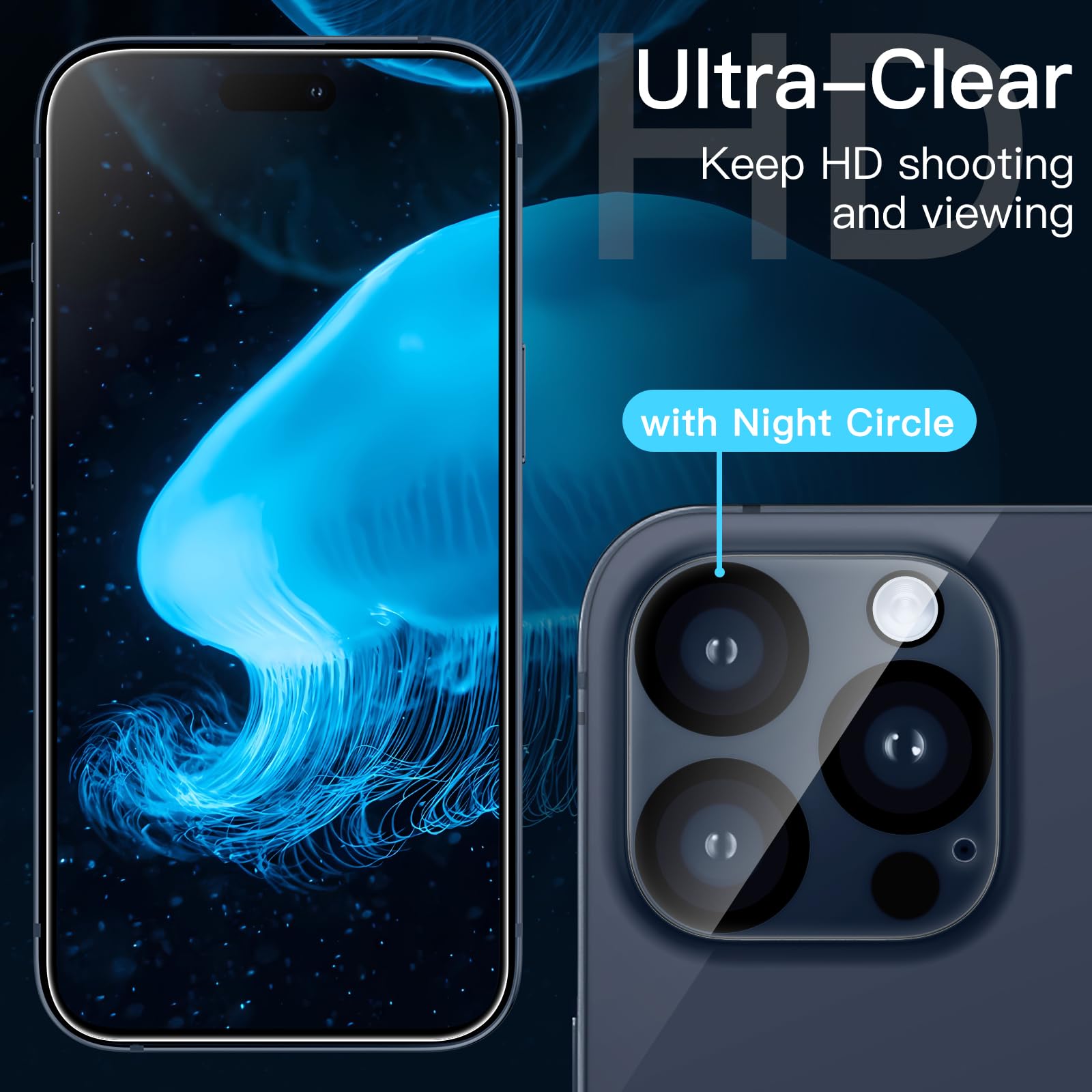 JETech 5-in-1 Matte Shockproof Case for iPhone 15 Pro (6.1-Inch) with 2-Pack Tempered Glass Screen Protector & Camera Lens Protector - Translucent Back Storm Blue Cover | Perfect for Daily Use, Travel & Outdoor Activities