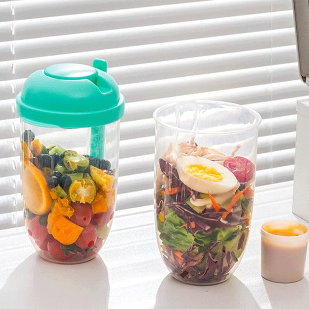 YunQin Creative Fresh Salad Container with Fork & Sauce Cup - Portable Bento Lunch Box for Women, Fitness, Weight Loss - Perfect for Gym, Office, Picnic & Meal Prep (Pink)