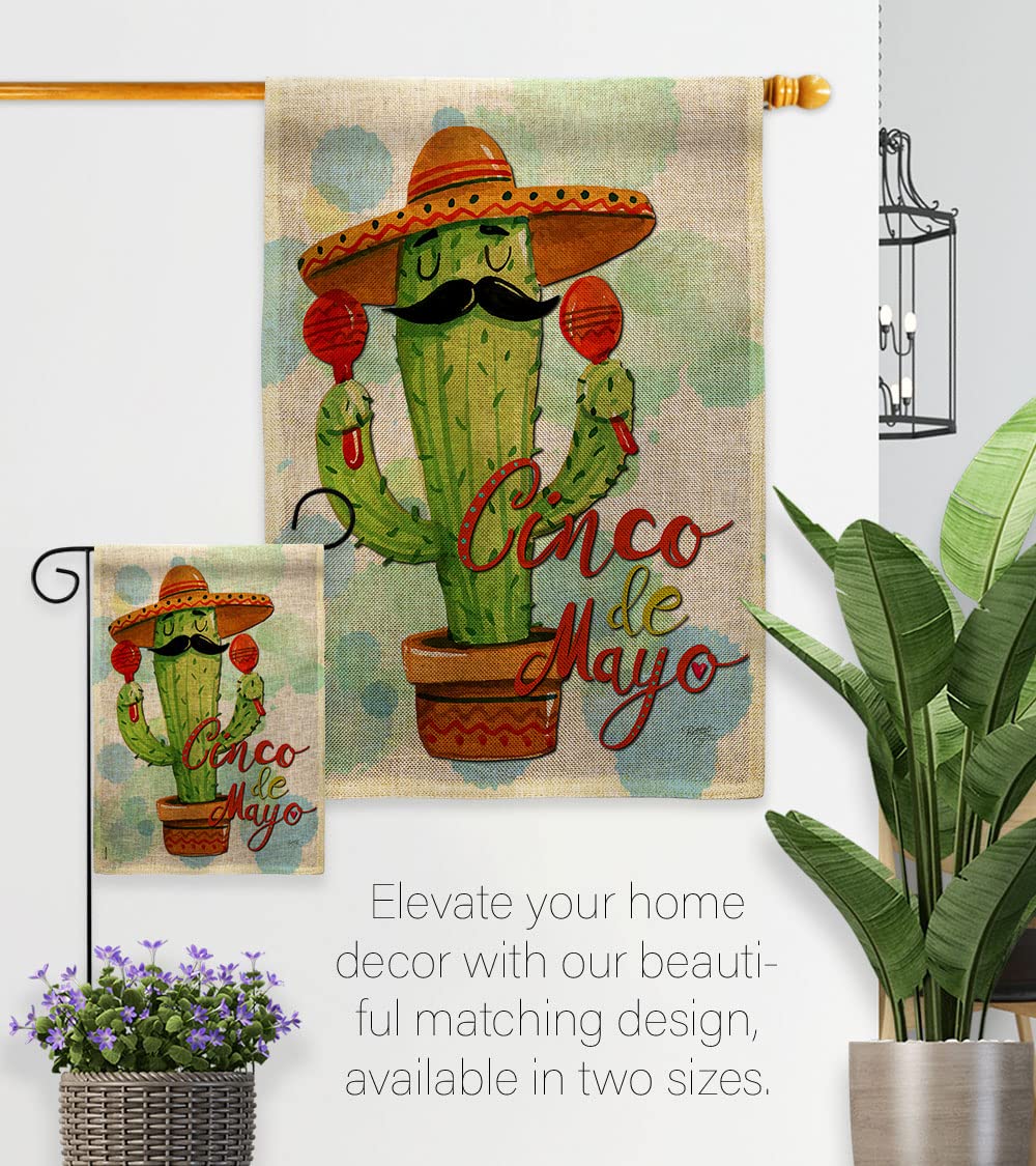 Mr Cactus Cinco de Mayo Garden Flag Set - Double-Sided Burlap Decor for Outdoor Parties