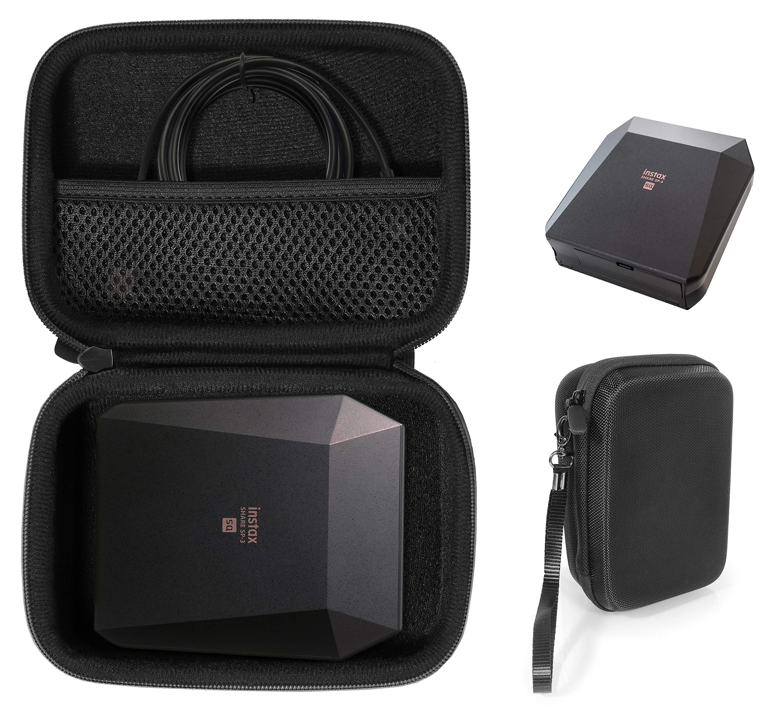 WGear Protective Case for Fujifilm Instax SP-3 Mobile Printer - Durable Black Cover with Mesh Pocket for Accessories & Instax Film - Perfect for Travel, Parties & Photo Printing On-The-Go