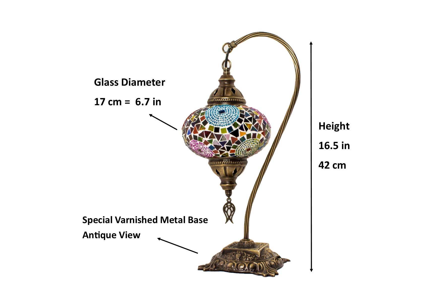 Handmade Turkish Mosaic Table Lamp - 20 Styles Moroccan Decorative Lighting with Swan Neck Design - Stained Glass Rustic Lamp with Included LED Bulb - Perfect for Living Room, Bedroom & Boho Home Decor