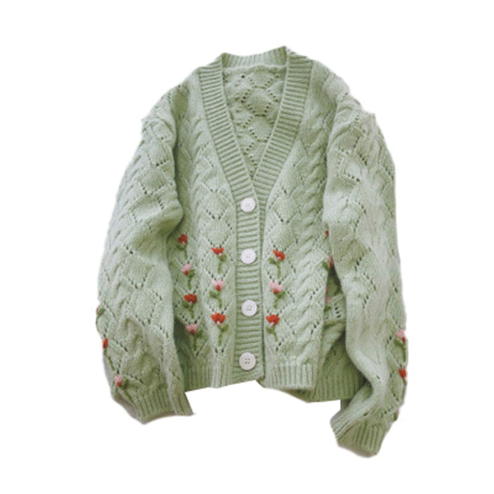 Women's Sweet Hand Embroidered Cardigan - Loose Knit Sweater for Autumn & Winter | Casual Fashion Wear for Daily Outfits & Office Style