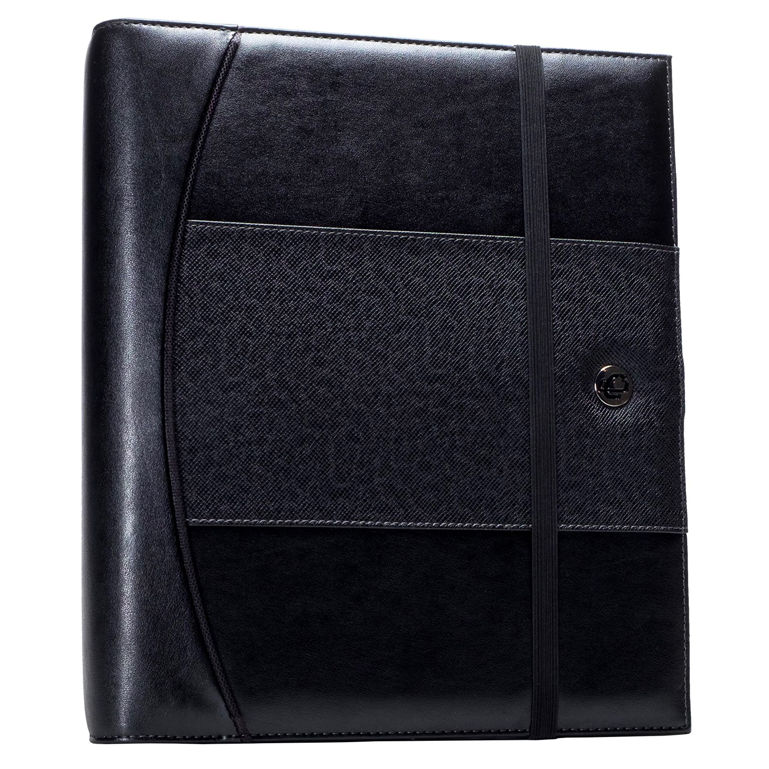 Case-it Pro Padfolio Portfolio Binder - 1 Inch D-Ring Binder with 5-Tab Expanding File Folder & Multiple Pockets - Black (LL-PRO-243) - Perfect for Business Meetings, Presentations & Organization