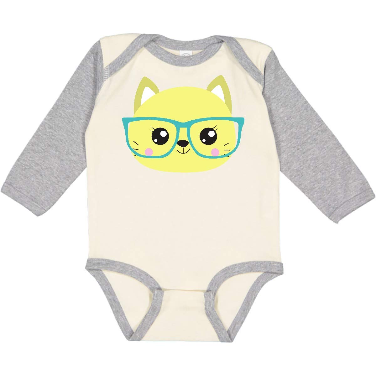 Inktastic Hipster Cat with Glasses - Adorable Kitten Long Sleeve Bodysuit for Babies - Perfect for Playdates, Photo Shoots & Casual Outings