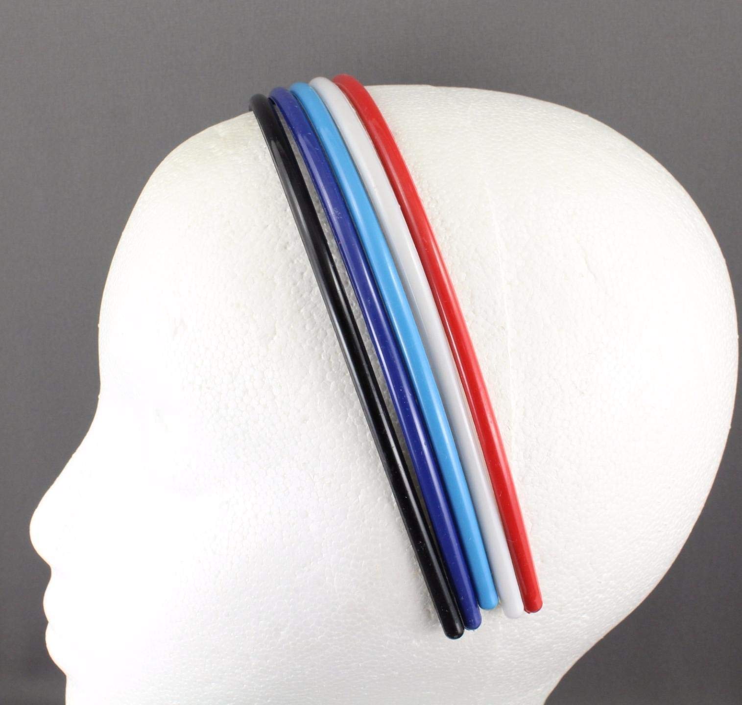 5-Pack Thin Skinny Narrow Grip Headbands for Women - Black, Blue, Red, Aqua Plastic Hair Accessories | Perfect for Sports, Workouts, Yoga and Everyday Use