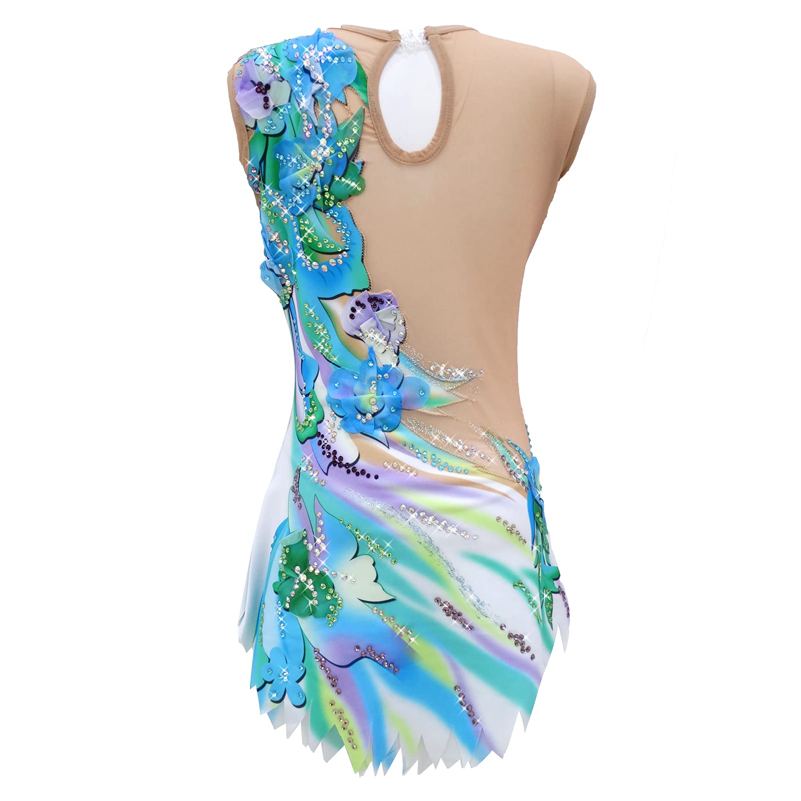 LIUHUO Girls Rhythmic Gymnastics Leotard - Blue Dance Unitard for Women & Teens - Competition & Performance Wear for Gymnastics, Ballet, Dance Recitals