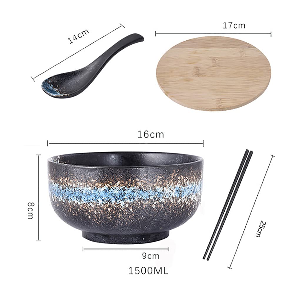 Japanese Style Ceramic Ramen Bowl - 50oz Large Capacity Vintage Noodle Bowl with Chopsticks & Spoon, Perfect for Ramen, Udon, Pho, Salad & Soup - Ideal for Home Dining, Restaurant Use & Gift Giving