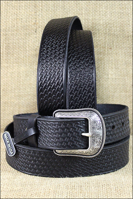 34-in-1 Genuine Leather Men's Belt with 3D Basket Weave Design - 1.5