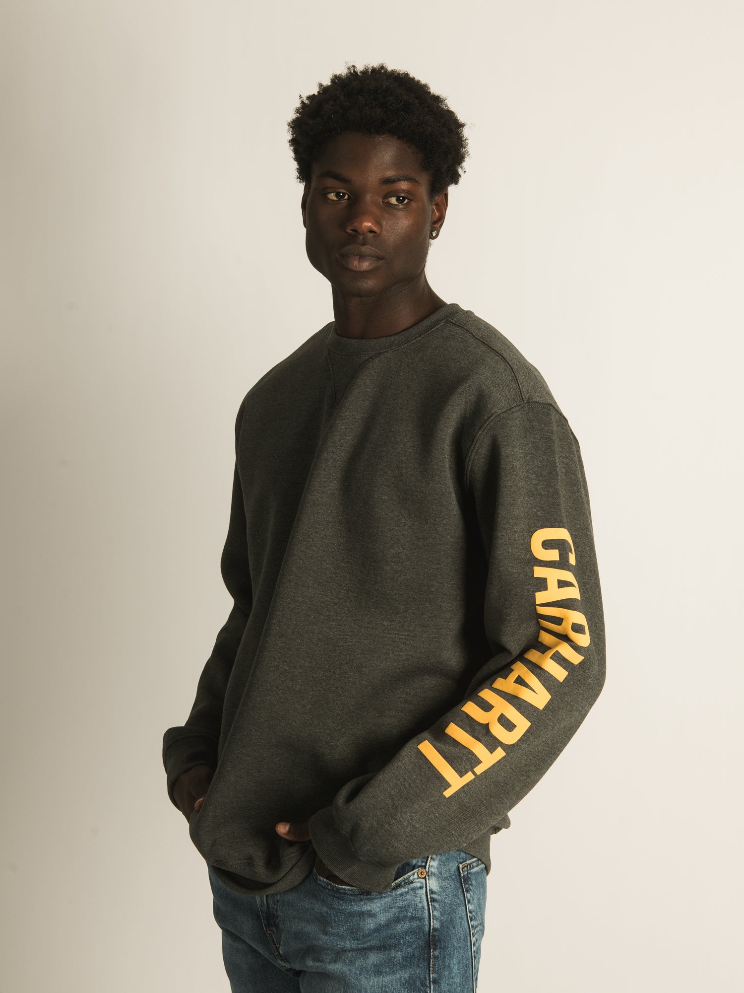 Carhartt Midweight Crewneck Sweatshirt with Logo Sleeve - Men's Workwear & Casual Wear - Perfect for Outdoor Activities, Work, and Everyday Comfort