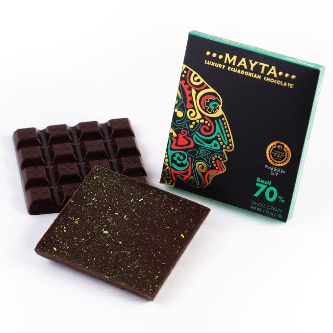 Mayta Gourmet Dark Chocolate Bars 70% Cacao with Exotic Fruits & Basil - Premium Ecuadorian Fine Aroma Cocoa - 12 Pack (600g) - Perfect for Gifts, Dessert Pairing & Gourmet Snacking