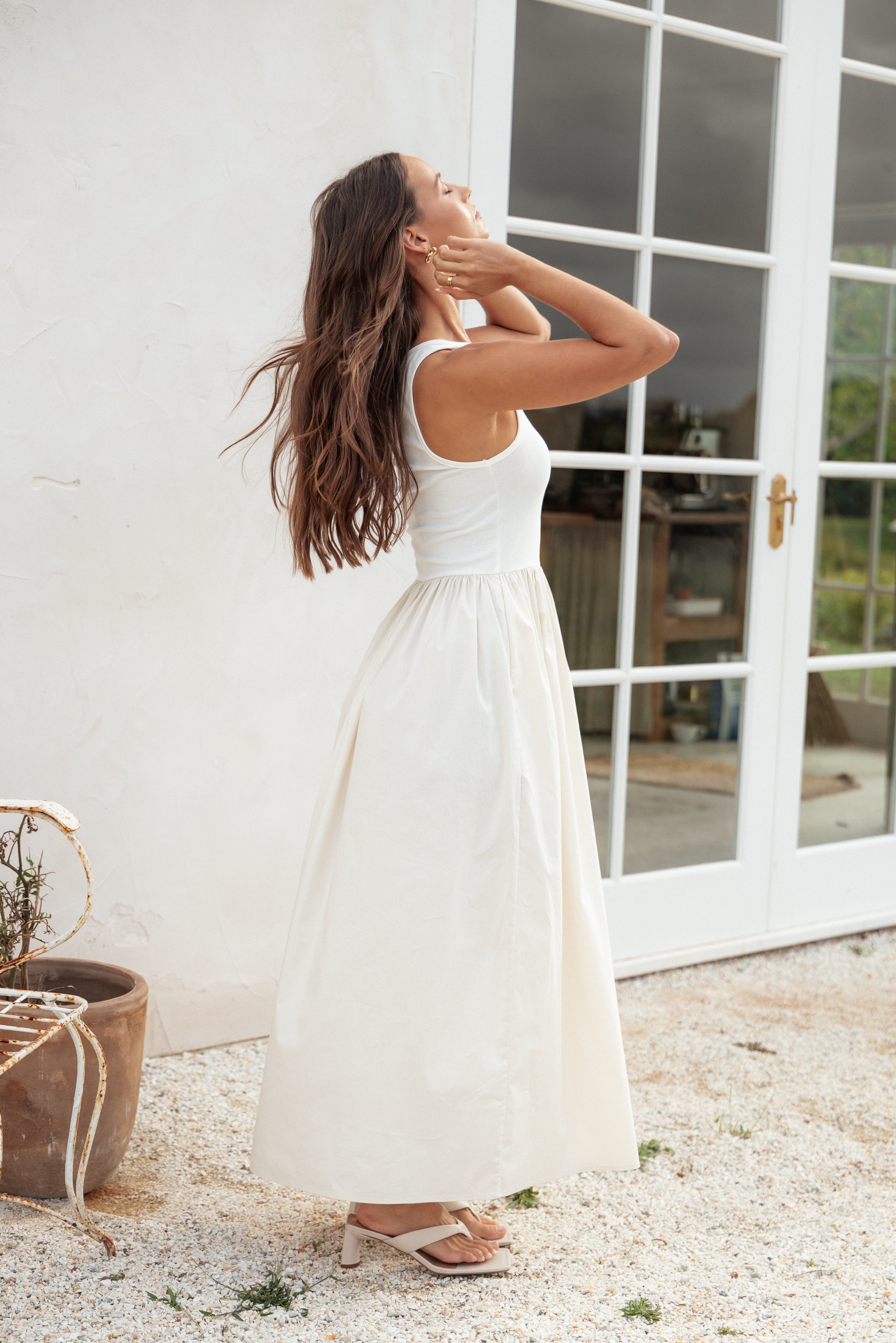 Franki Midi Dress for Women - Elegant White Cream Flowy Summer Dress | Perfect for Beach Vacations, Date Nights & Casual Outings