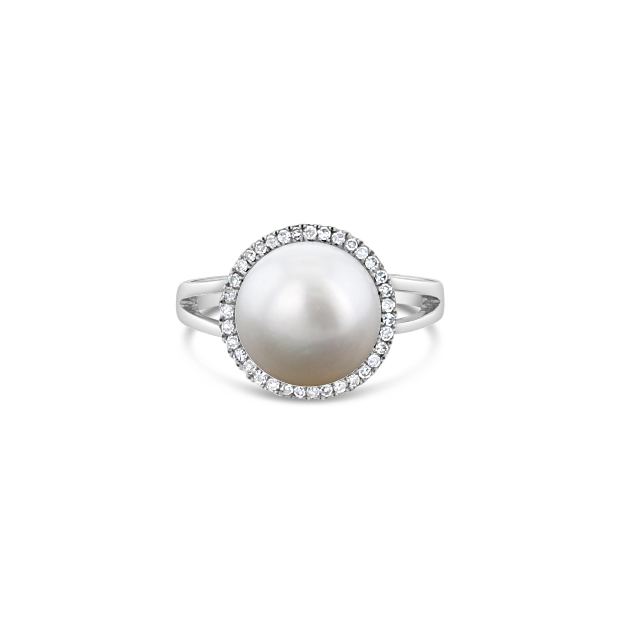 10MM Freshwater Pearl Diamond Halo Ring - Elegant Sterling Silver Jewelry for Women, Perfect for Weddings, Anniversaries & Special Occasions