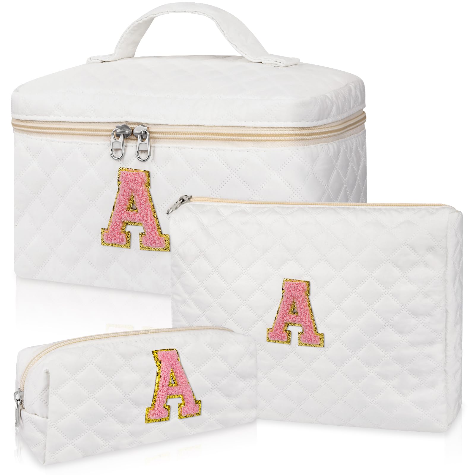 Quilted Makeup Bag for Women - Large Personalized Cosmetic & Toiletry Travel Bag - Perfect Gift for Girlfriend, Sister, Wife