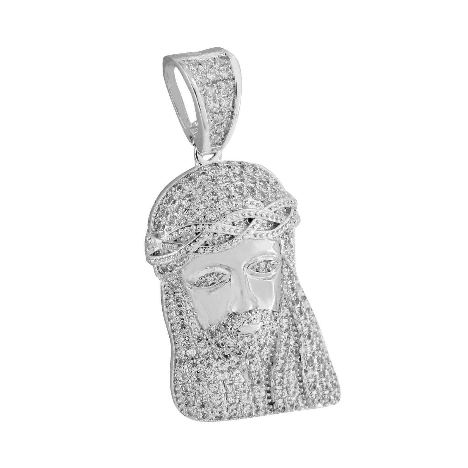Jesus Face Pendant with Lab-Grown Diamonds in White Rhodium Finish - Perfect for Religious Jewelry Gifts & Everyday Faith Inspired Wear
