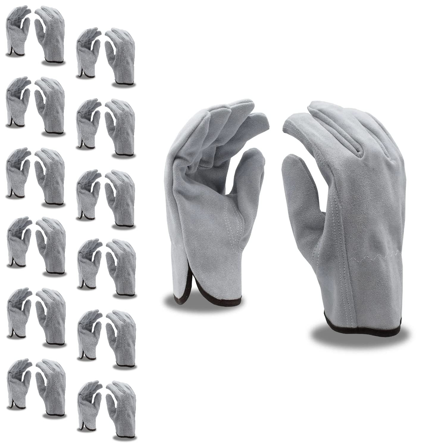 Premium Cordova 7800M Select Split Leather Driver Gloves - Unlined, Shirred Elastic Back, Keystone Thumb - Gray, Medium (12-Pack Bulk) - Ideal for Trucking, Delivery Services & Winter Driving