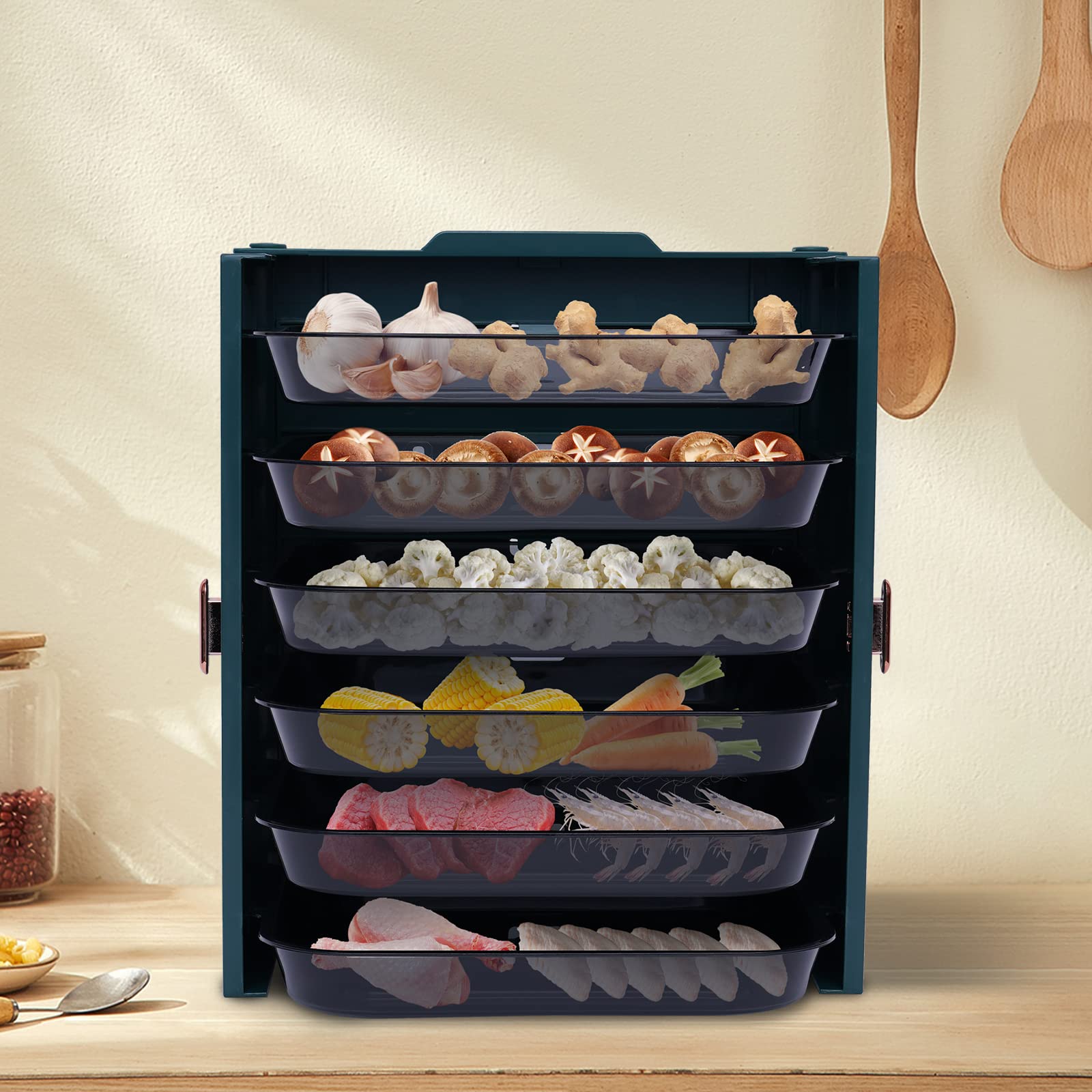 6-Layer Stackable Kitchen Organizer - Multi-Function Fruit & Vegetable Prep Plate with Sorting Trays | Space-Saving Food Storage Solution for Pantry, Fridge & Meal Prep