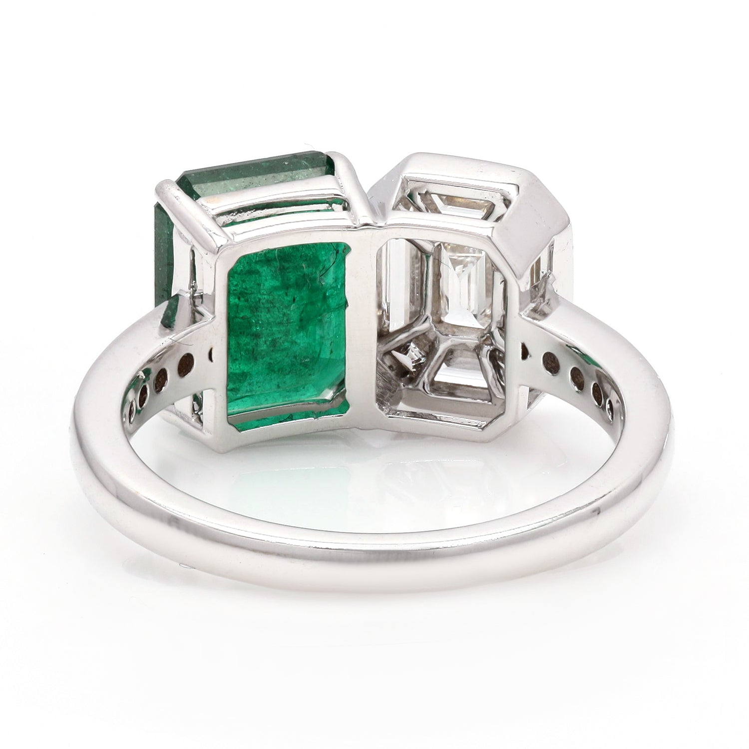 Emerald Cut Natural Emerald Solitaire Diamond Ring in 14K White Gold - Elegant Engagement & Wedding Jewelry for Women