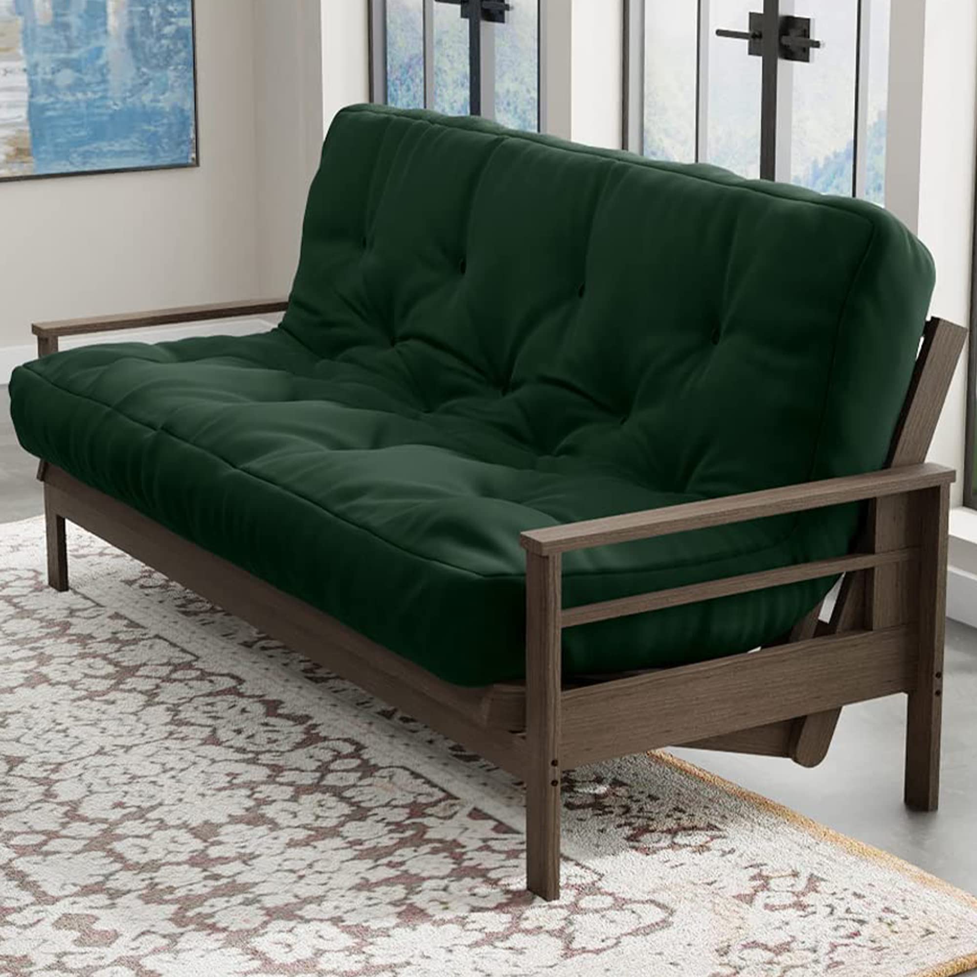 Loosh Queen Size Sofa Bed Futon Mattress - 10 Inch Thick, Dark Green, Made in USA (Frame Not Included) - Perfect for Guest Rooms, Small Apartments & Dorm Rooms