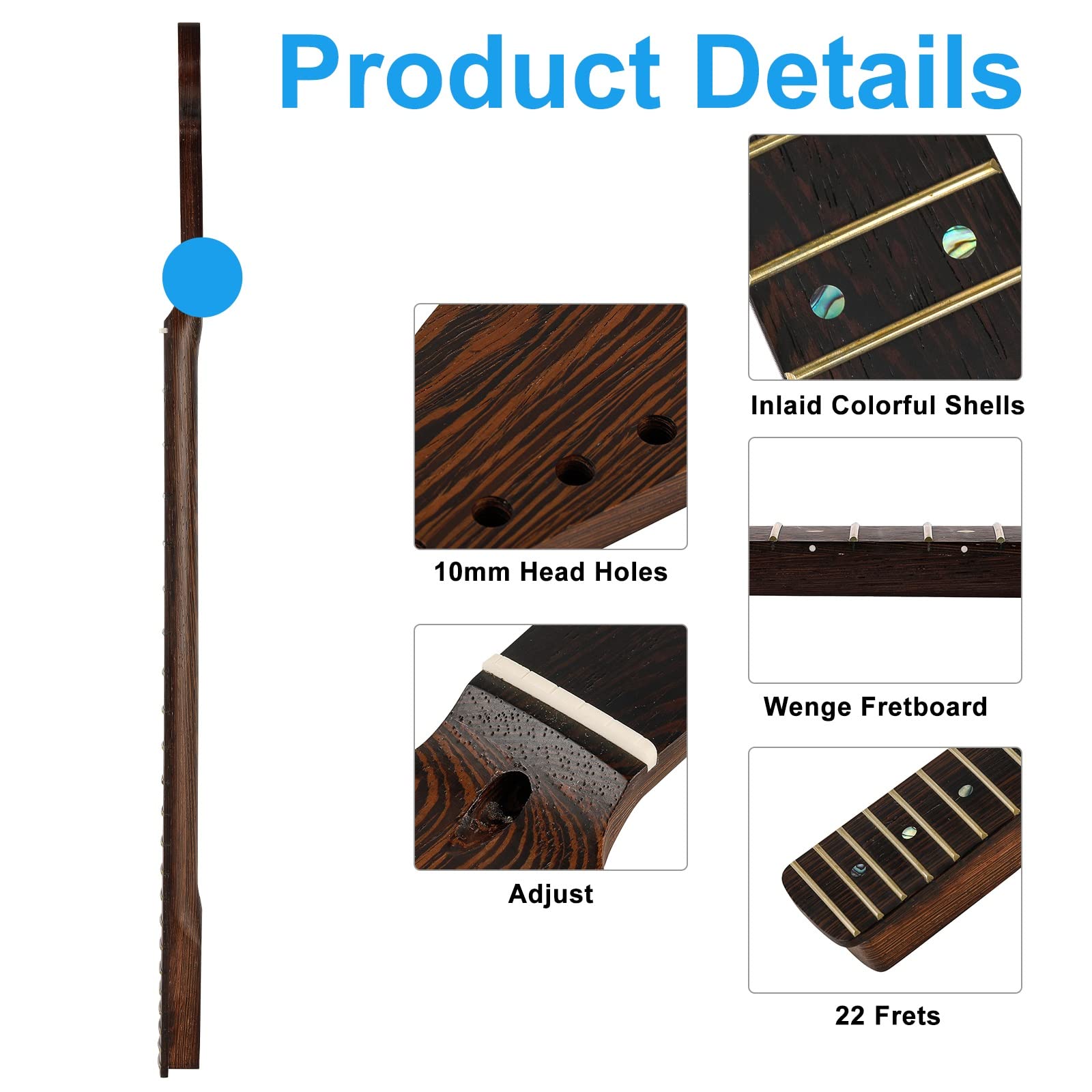 22-Fret ST Wenge Big Head Electric Guitar Neck with 14