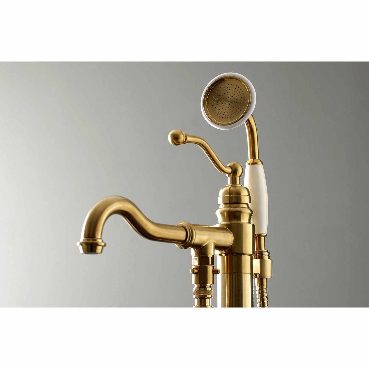 English Country Single Handle 1 Hole Freestanding Bathtub Faucet with Hand Shower - Vintage Style Bathroom Fixture for Clawfoot & Freestanding Tubs
