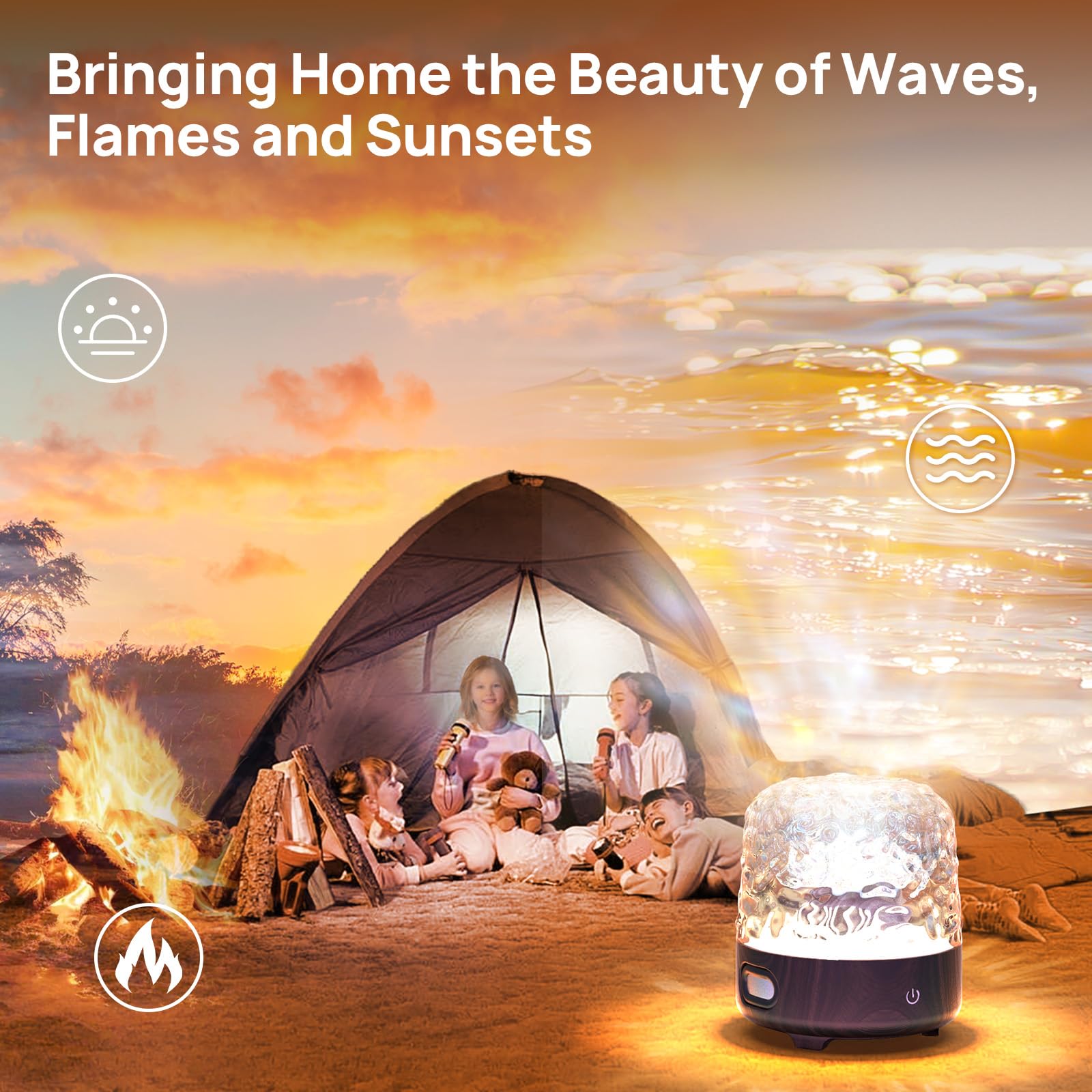 Ocean Wave Projector Light with Northern Lights Effects - RGB Mood Lighting & Bluetooth Speaker | Wireless Rechargeable for Bedroom, Bathroom, Living Room, Party & Camping | Perfect for Relaxation, Meditation and Home Decor