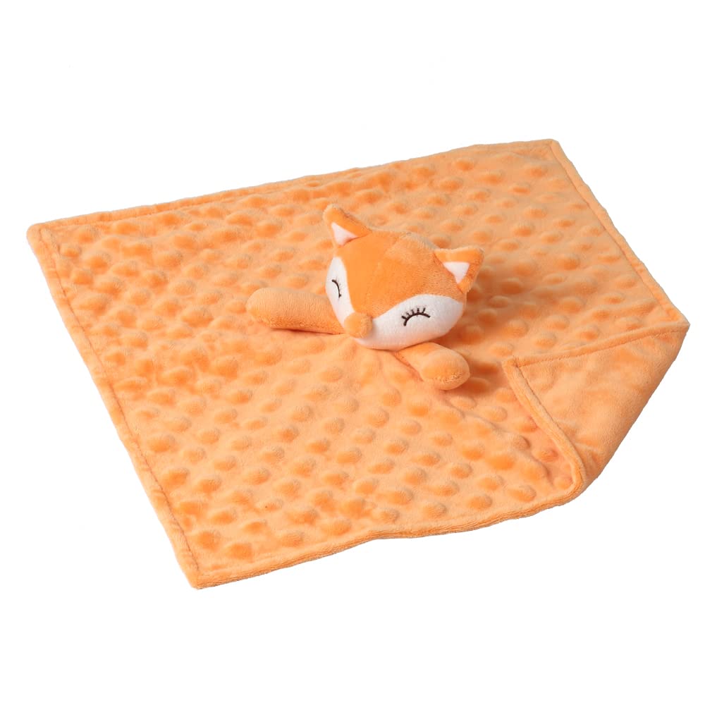 CREVENT Soft Plush Animal Face Security Blankets for Babies & Toddlers - Adorable Orange Fox Comfort Blanket for Boys & Girls | Perfect Baby Shower Gift, Newborn Essentials & Toddler Sleep Aid | Great for Nursery, Travel & Sensory Play