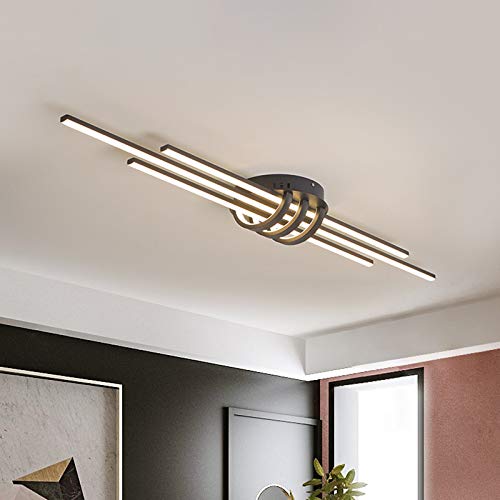 LITFAD Modern Slim Linear Flush Mount Ceiling Light - 3-Light LED Fixture with Acrylic Shade in Warm White (3000K) - Perfect for Dining Room, Bedroom, Restaurant & Hotel Lighting - Black Finish