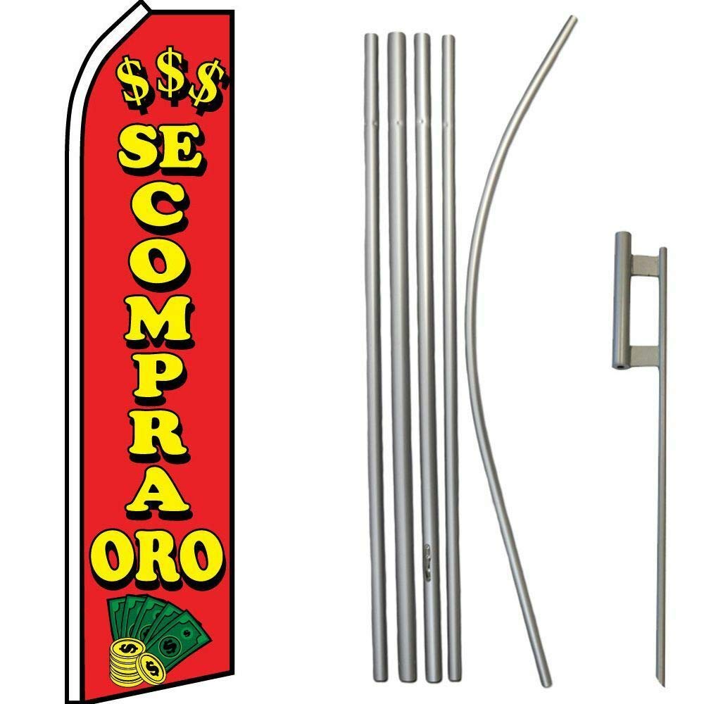 PIÑATAS OLE 16ft Swooper Flag Kit with Ground Spike - Premium We Buy Gold Banners & Signs for Outdoor Advertising, Car Dealerships, and Grand Openings