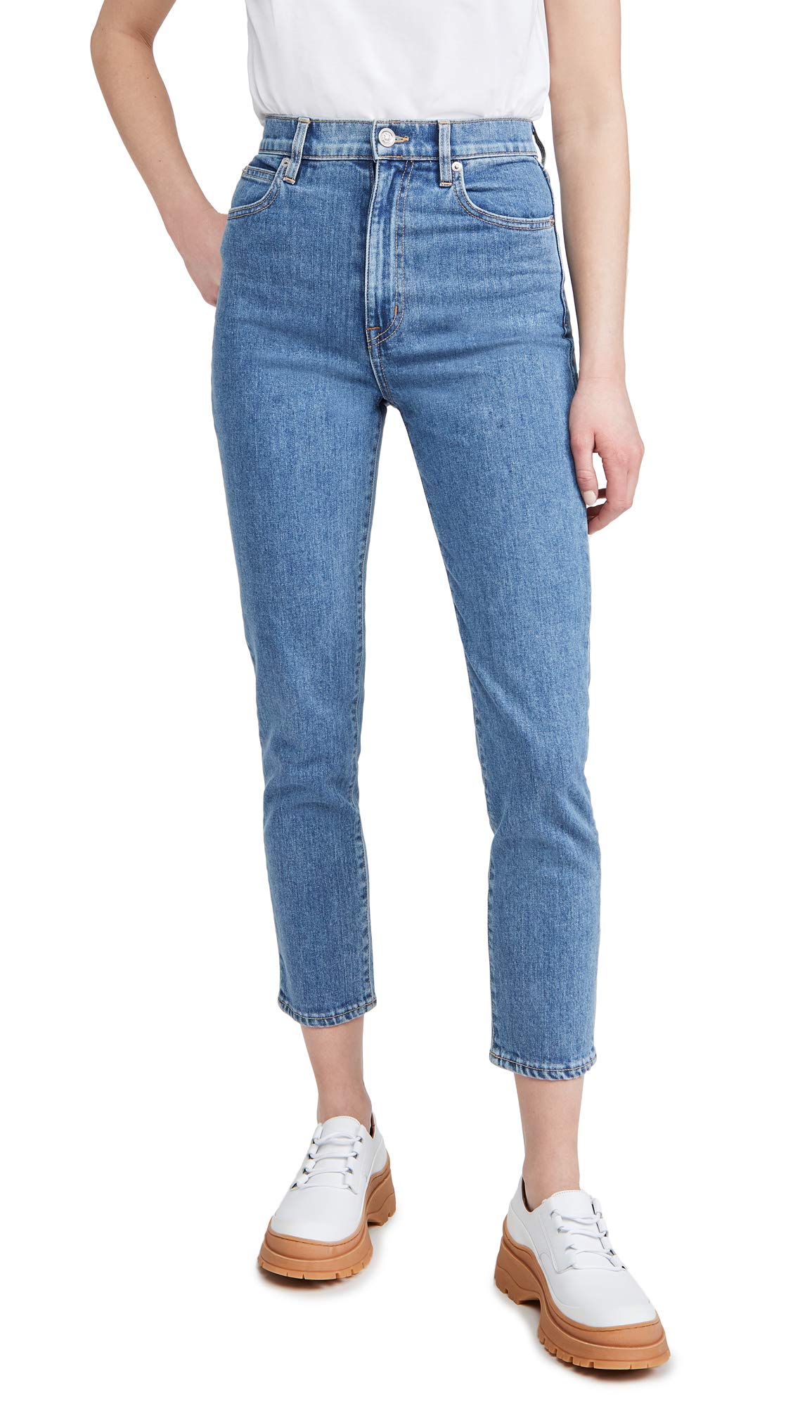 SLVRLAKE Women's Beatnik Ankle Jeans - High Waist Slim Fit Stretch Denim Pants for Casual Wear & Everyday Outfits