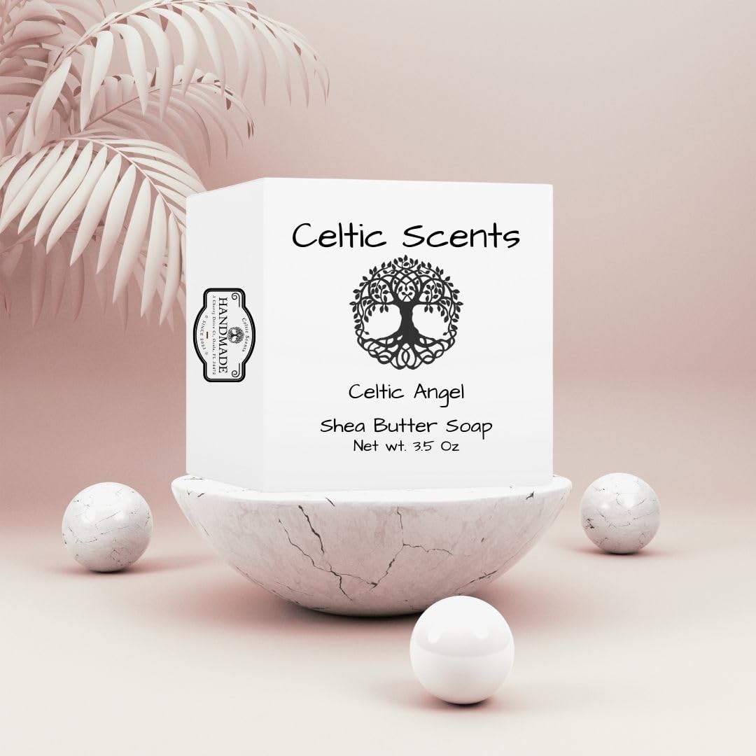 Handmade Shea Butter Soap 3.5 oz - Nourishing & Moisturizing Bar for Dry Skin | Organic Oval Massage Bar with Rich Lather | Perfect for Spa, Bath & Gift (Celtic Angel)