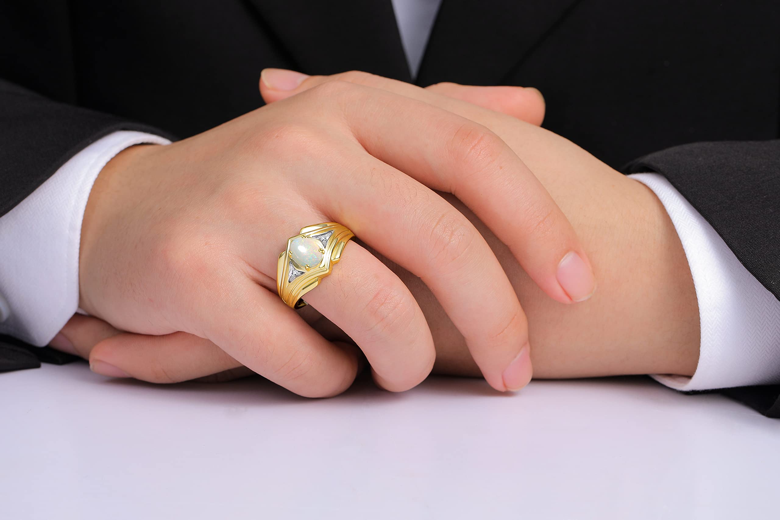 Stylish Men's Yellow Gold Plated Silver Ring with 9X7MM Oval Gemstone & Diamond - Classic Designer Birthstone Ring for Men (Sizes 8-13) | Perfect for Weddings, Anniversaries & Special Occasions
