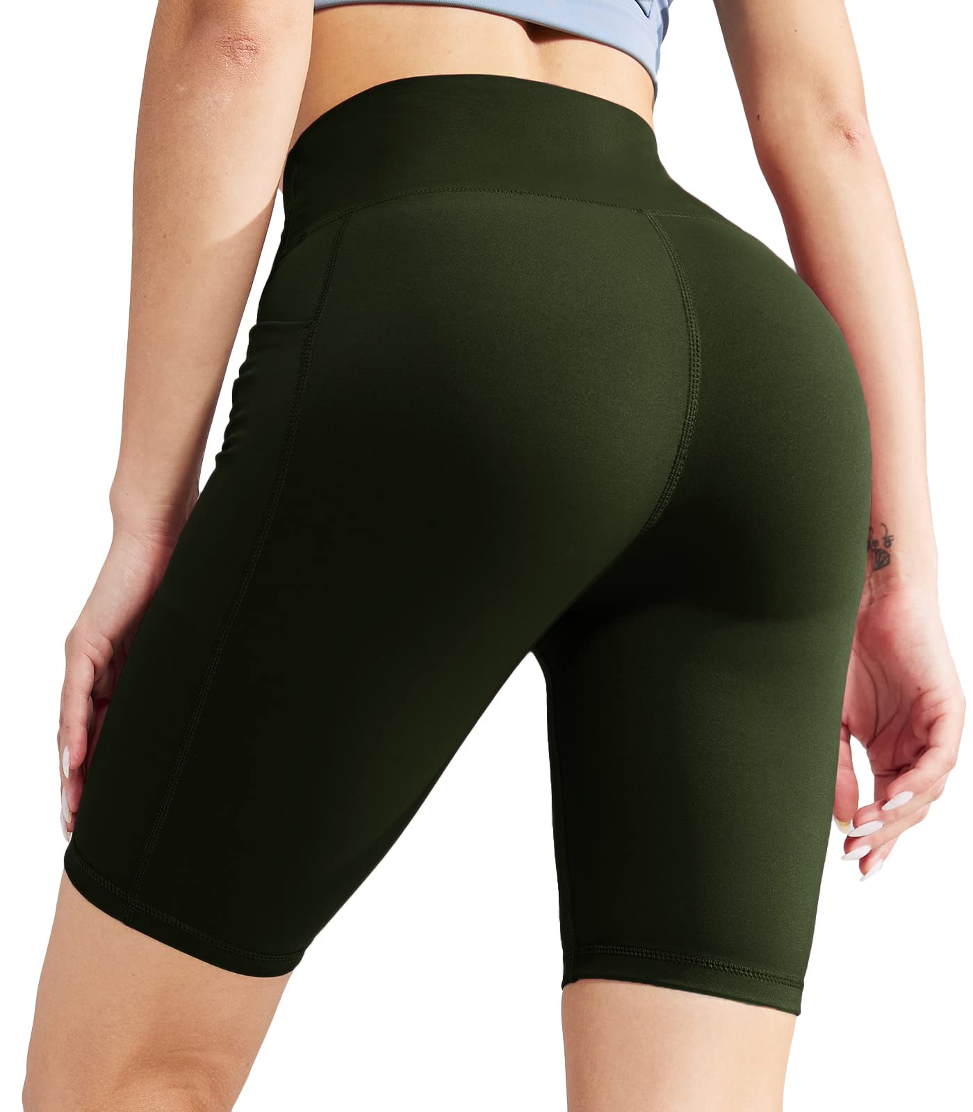 MIER Women's High Waist Yoga Shorts - 8 Inch Compression Biker Shorts with Side Pockets & Tummy Control - Perfect for Yoga, Running, Gym Workouts & Everyday Wear