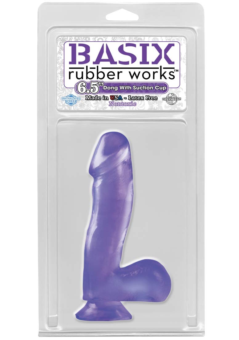 Basix Rubber Works 6.5 Inch Realistic Dildo with Strong Suction Cup - Purple Adult Toy for Solo Play, Couples Use & BDSM Scenes