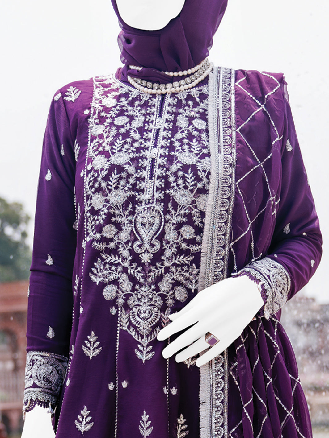 Elegant Purple Chiffon Stitched Suit by J. Junaid Jamshed - Perfect for Weddings, Parties & Formal Occasions