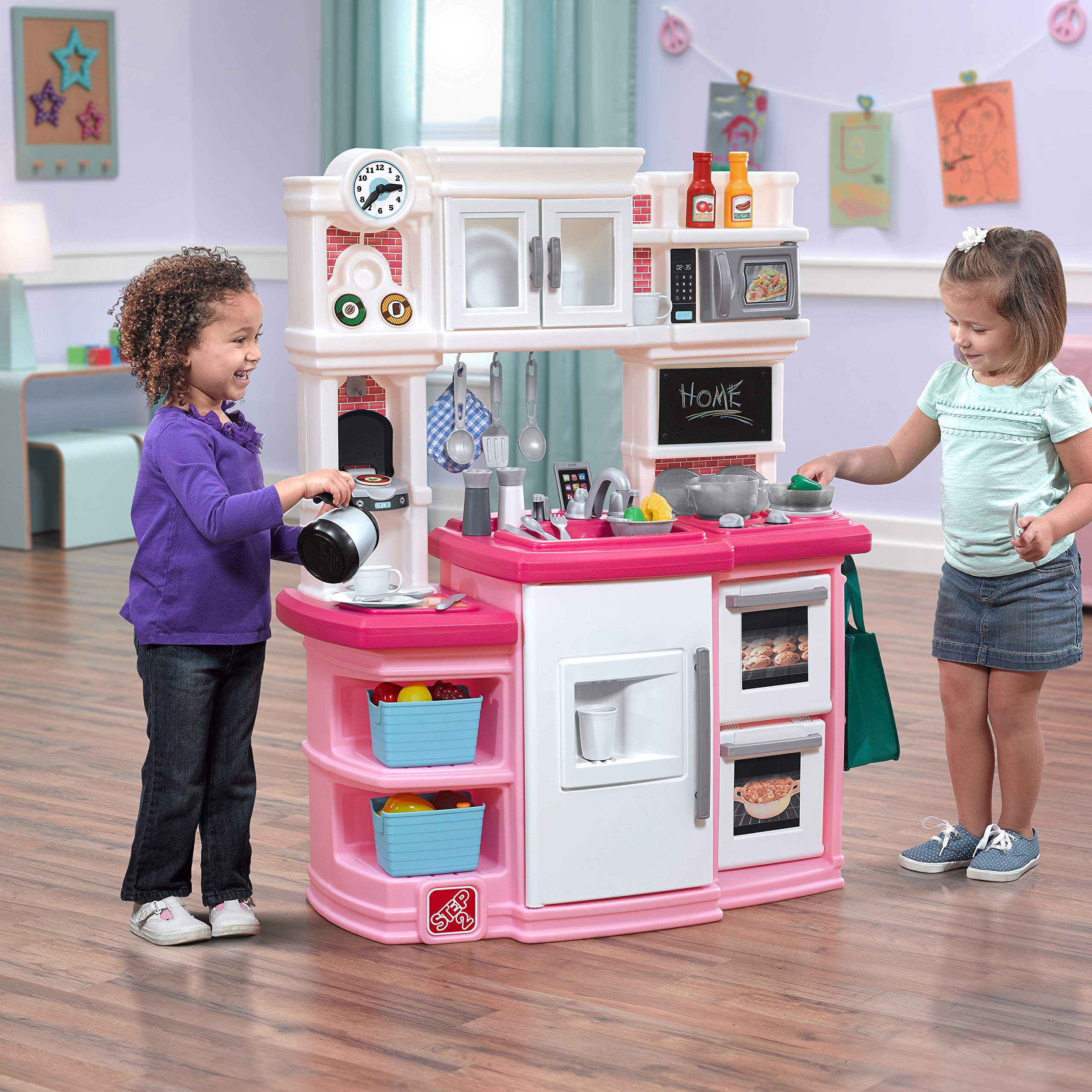 Step2 Great Gourmet Kids Kitchen Playset - Durable Plastic Indoor/Outdoor Play Kitchen with Lights & Sounds, 33-Piece Toy Accessories for Toddlers Ages 3+ (Pink) | Pretend Play, Birthday Gift, Daycare & Preschool Learning Toy