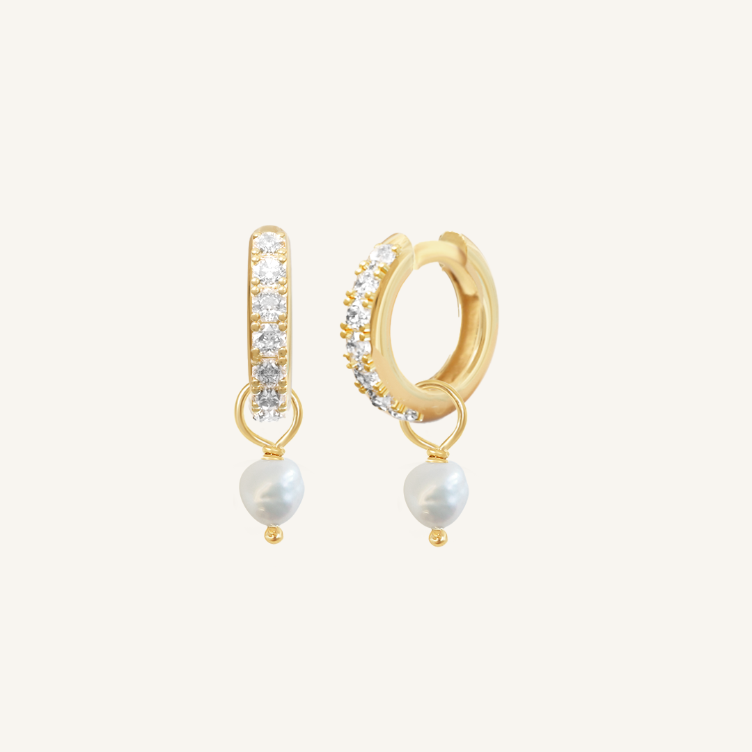 Pearl Crystal Hoop Earrings - Natural Gemstone Jewelry for Women, Elegant & Hypoallergenic | Perfect for Weddings, Parties & Everyday Wear