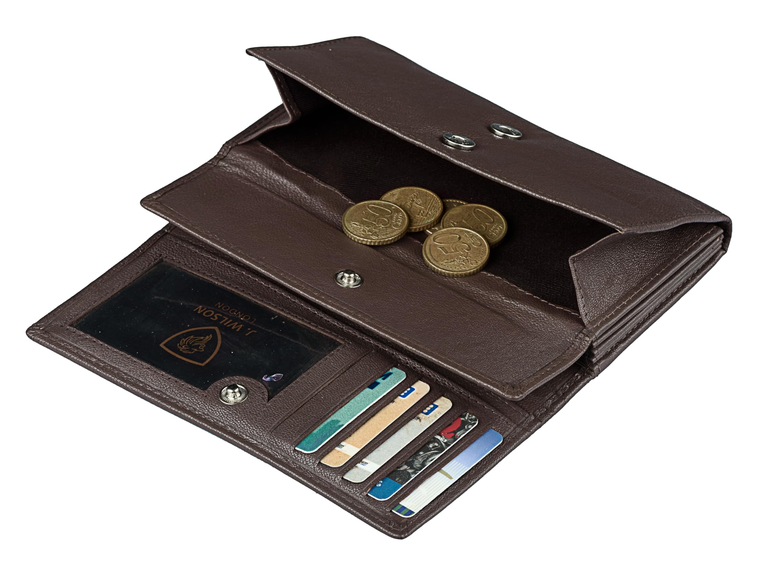 J. Wilson London Women's RFID Blocking Leather Wallet with Zip Coin Pocket - Stylish & Secure Card Holder for Everyday Use (Brown) | Perfect for Travel, Shopping & Daily Essentials