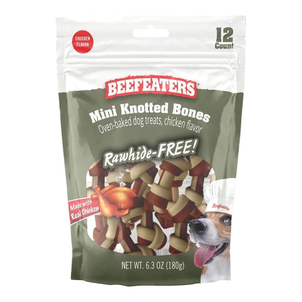 Beefeaters Mini Knotted Bone Chicken Flavor Dog Treats - 12ct | Rawhide-Free, All-Natural, No Artificial Flavors | Healthy Digestion & Teeth Cleaning | Training Treats for Small, Medium & Large Dogs | Perfect for Reward, Training & Dental Care