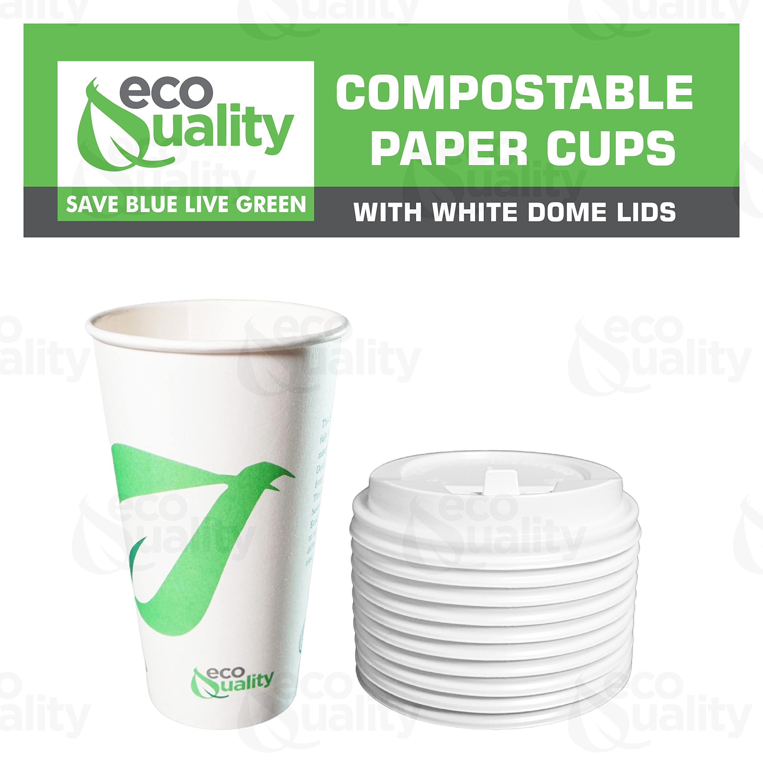 20 oz Compostable Paper Coffee Cups with White Dome Lids - Biodegradable PLA Lined Hot/Cold Drink Cups - Eco-Friendly Disposable Coffee Cups (300 Pack) for Cafes, Offices, and Events