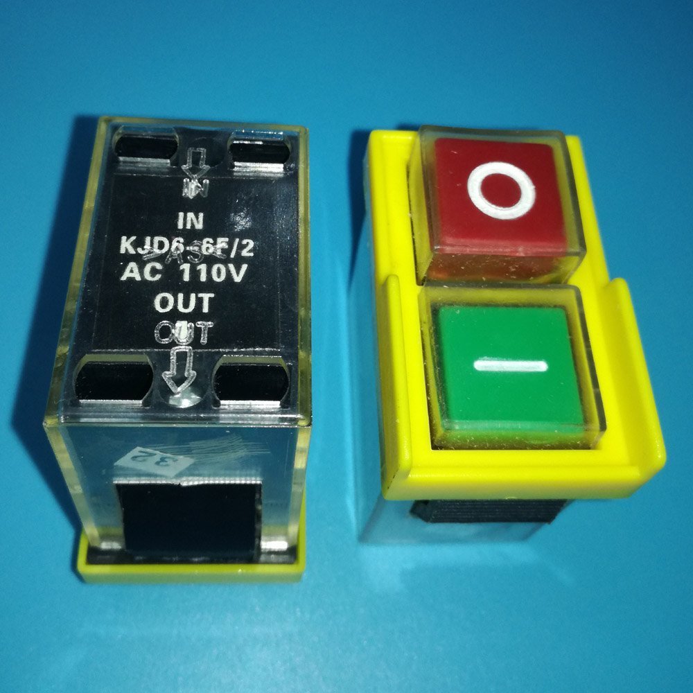 Waterproof Electromagnetic Push Button Switch - Start Stop On Off Magnetic Pushbutton for Woodworking Machinery, Table Saw, Grinder, Drill, Slicer - AC 110V 6A KJD6 6F/2 (Yellow) - Ideal for Workshop, DIY Projects, and Industrial Equipment