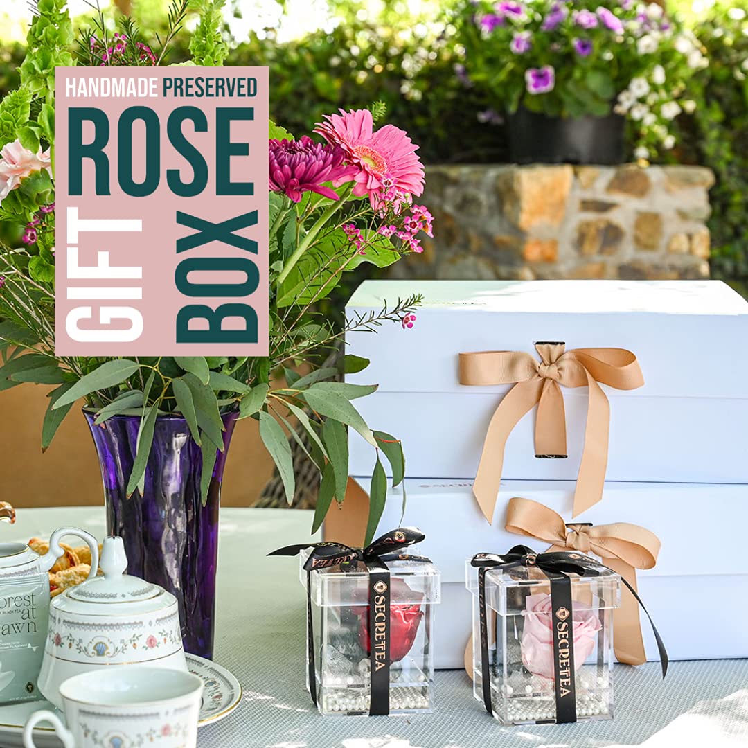 SECRETEA TRIBUTE Luxury Tea Gift Set - Handcrafted Preserved Rose Tea Box with 4 Blended Teas | 100% Natural Ingredients | Birthday, Business & Mother's Day Gifts | Perfect for Tea Lovers, Home Relaxation & Office Refreshment