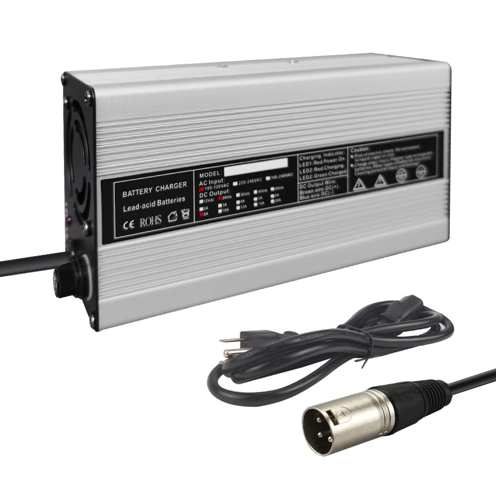 Abakoo 24V 8A XLR Battery Charger for 1450, M51, Sunrise Medical Wheelchairs - Power Supply for Mobility Scooters & Electric Wheelchairs - Perfect for Home & Travel Use