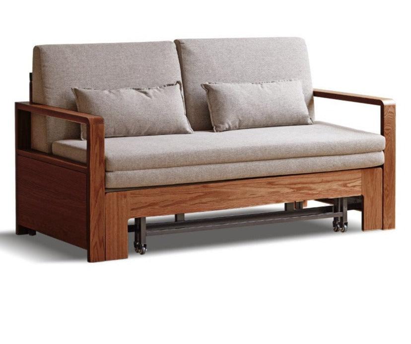 Solid Oak Wood Sofa Bed - Modern Multifunctional Convertible Sleeper for Small Spaces | Living Room, Guest Room & Studio Apartment Furniture